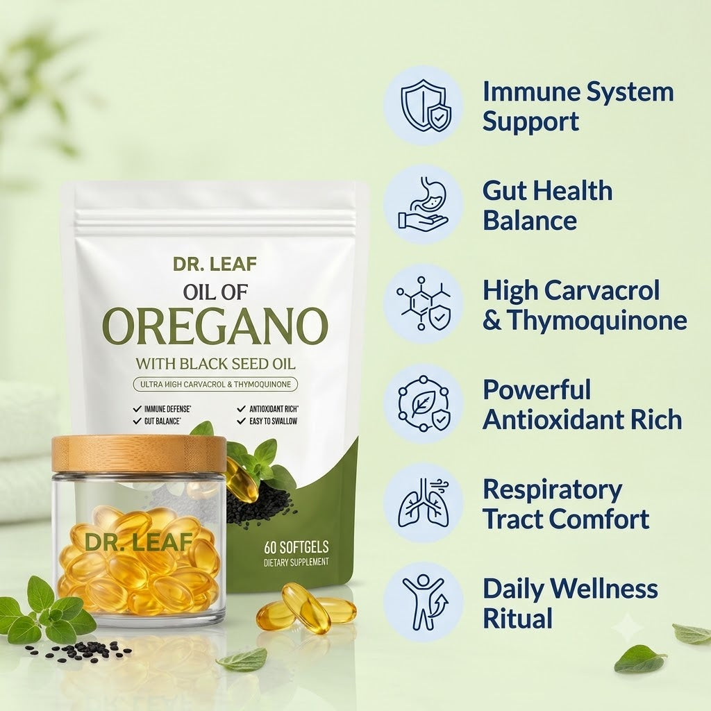 Dr. Leaf Oil of Oregano & Black Seed Oil Softgels | Daily Gut & Immune Support